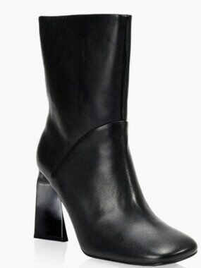 New Black Leather Boots by Wishbone angular high heel, square toe Women's Sz 7.5